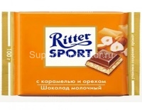 Шоколад Ritter Sport молочный с карамелью и орехом